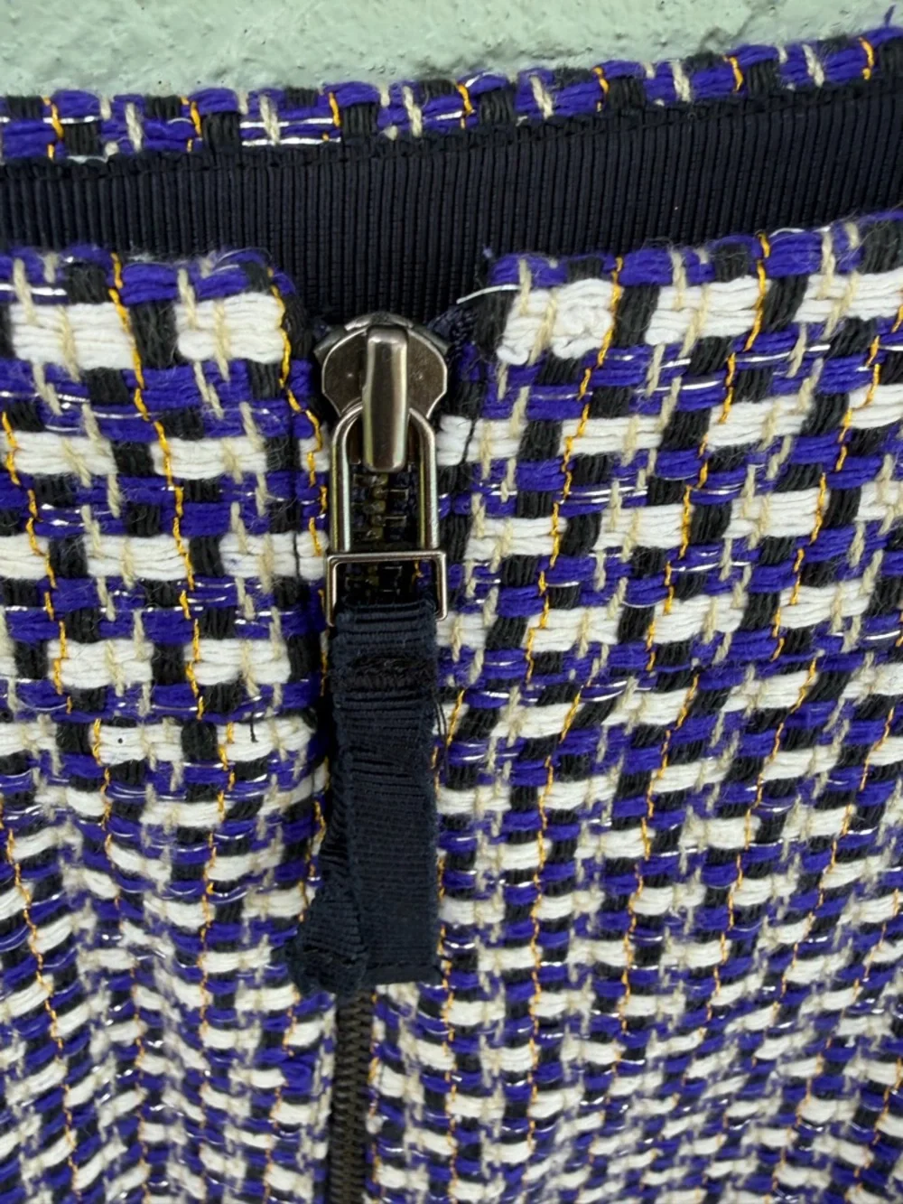 Crew Tweed Silk Blend Purple Gold Postage Stamp Mini Skirt Sz 4